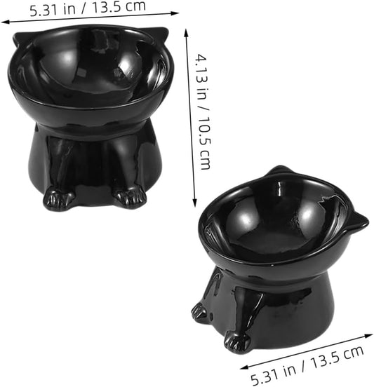 Milisten Ceramic Elevated Pet Feeding Bowl with Neck Guard Large Diameter Raised Cat Food Bowl Anti-Spill for Cats and Dogs