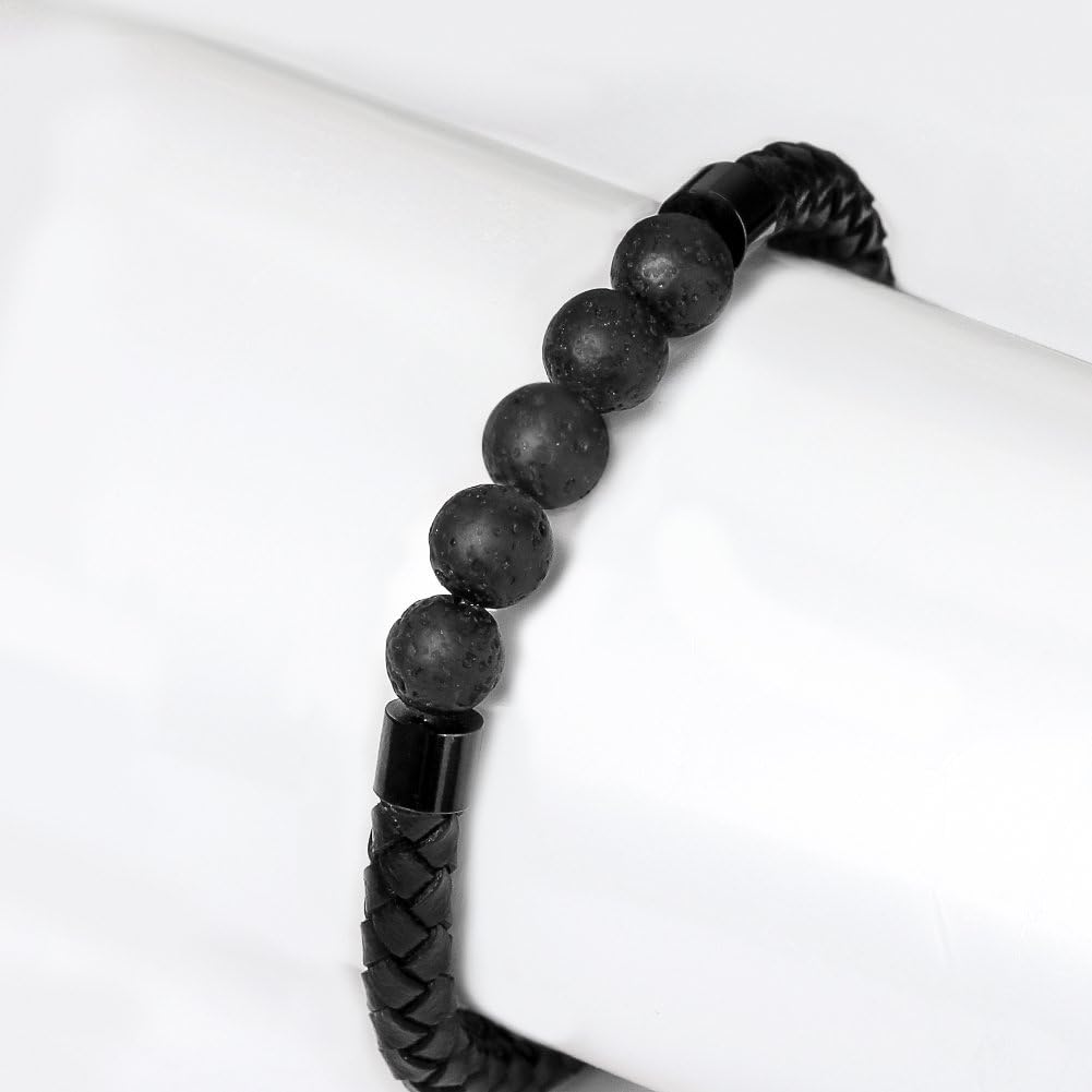 Healing Balancing Genuine Leather Beads Bracelet Magnetic Clasp Bracelet 8.5"