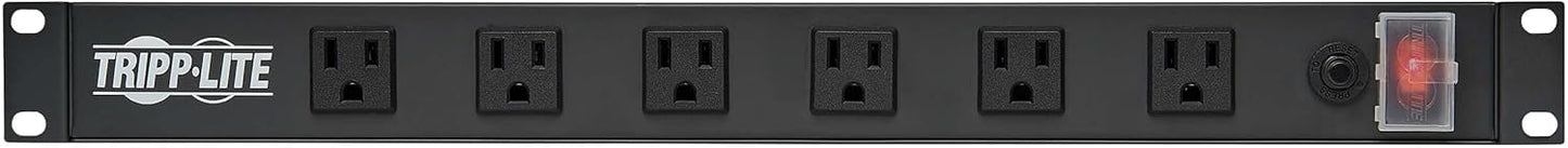 Tripp Lite 12-Outlet Rack Mount Power Strip PDU, Six Front & Six Rear Facing Outlets, 15A, 120V, 15ft Cord with Right-Angle Plug, Horizontal 1U Rack Mount, Black