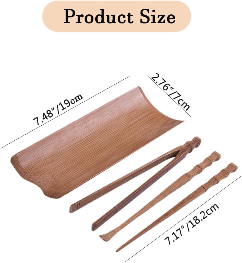 4 Pcs Gongfu Tea Set, Chinese Kung Fu Tea Set, Tea Scoop for Loose Tea, Bamboo Tea Ceremony Utensils, Tea Accessories include Tea Scoop Needle Clip Spatula, for Tea House Restaurant Household