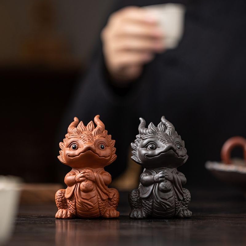 Chinese Zisha Dragon Tea Pet, Handmade Purple Clay Tea Pet for Kung Fu Tea Tray, Ceramic Decorate Kungfu Tea Tray Accessories (K)