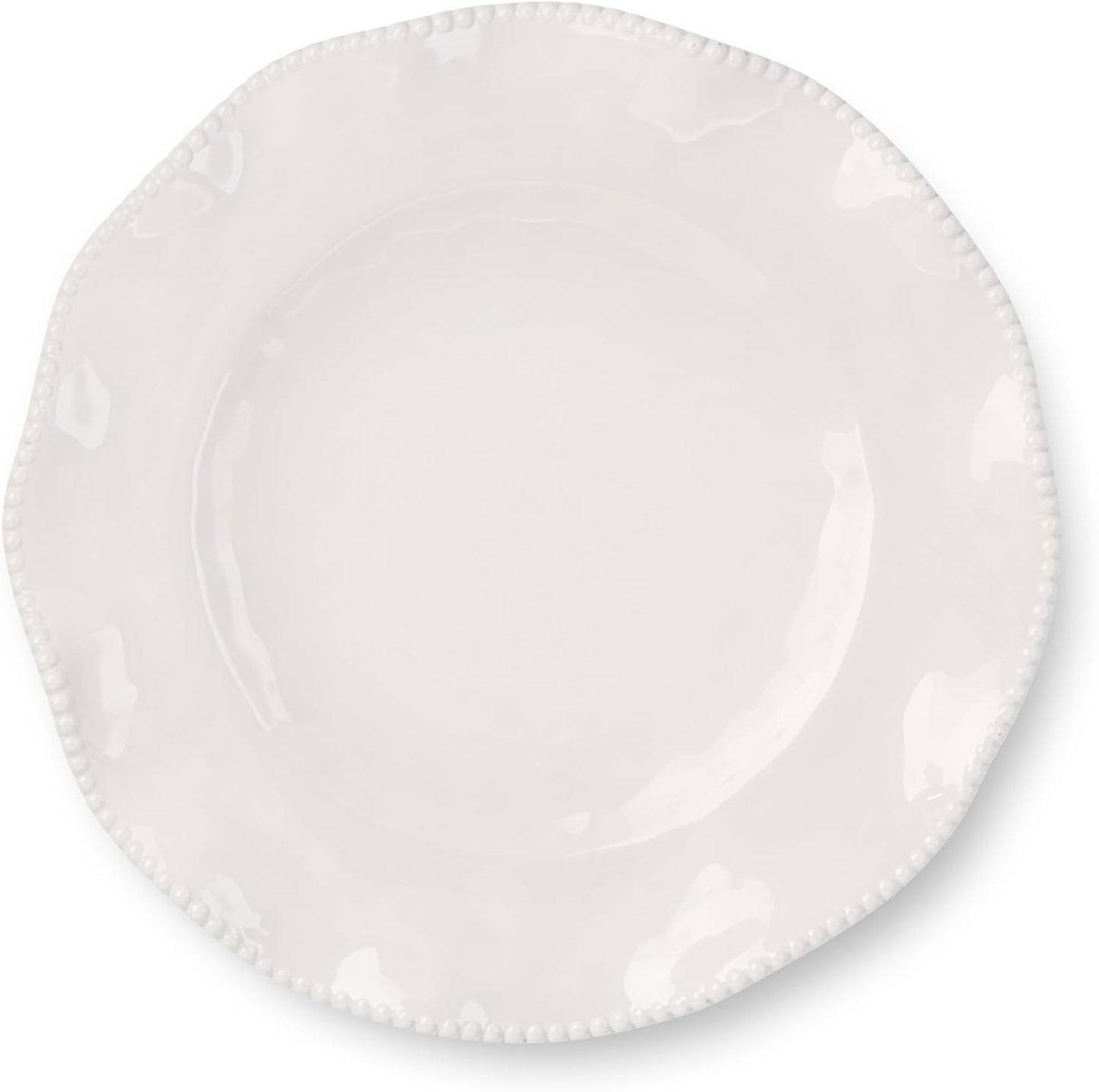 Perlette Off-White Beaded 12-Piece Dinnerware Set – Includes 4 Dinner Plates, 4 Salad Plates, 4 Bowls (7.5" x 2", 22 oz) – Elegant Unbreakable Melamine, Heavyweight, Perfect for Indoor/Outdoor Dining