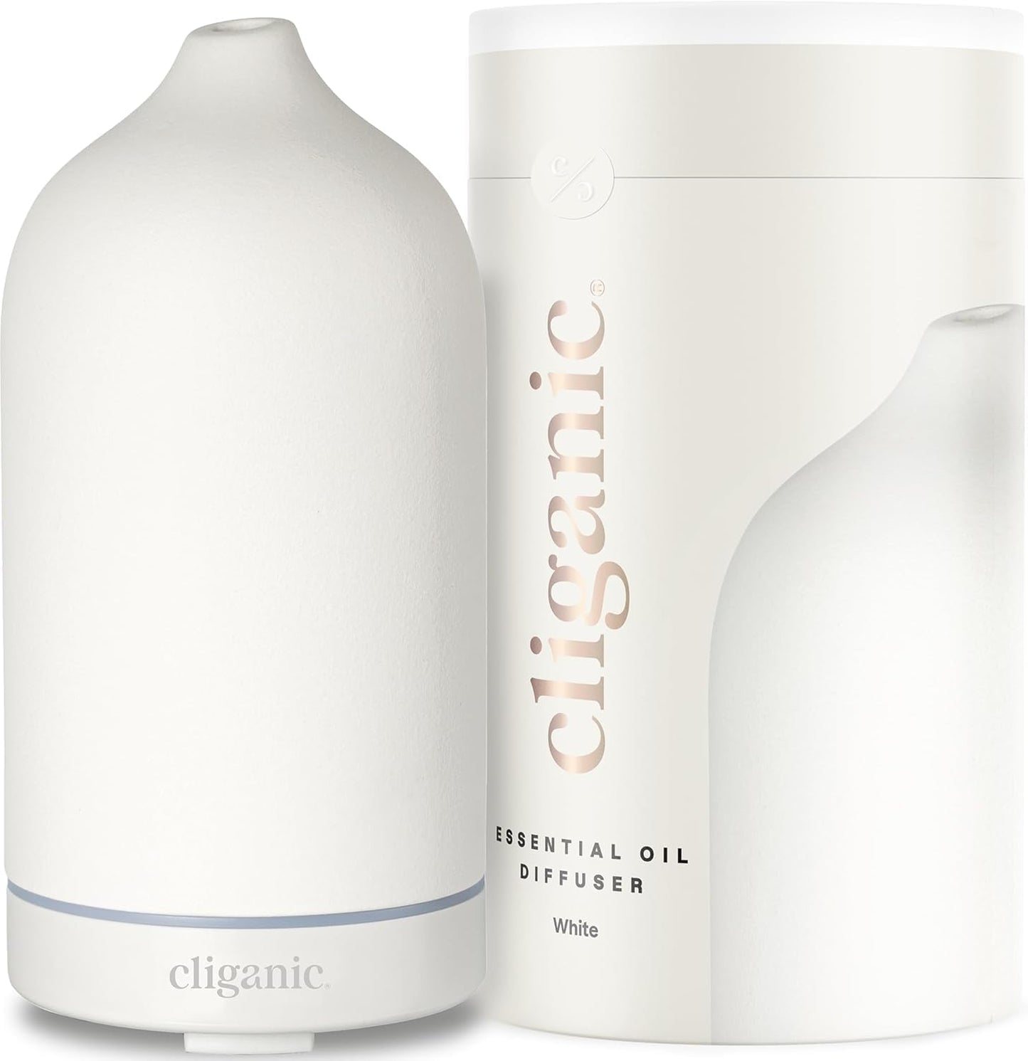 Cliganic Ceramic Diffuser (White), 100ml Ultrasonic for Essential Oils Aromatherapy, Home & Office