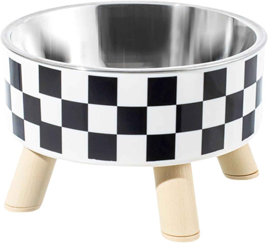Elevated Dog Bowl Stand with Feeders Dishes for Most Dog Size Checkered Print Food Dish Stainless Steel Elevated Dog Feeding Station Pet Feeding Bowls