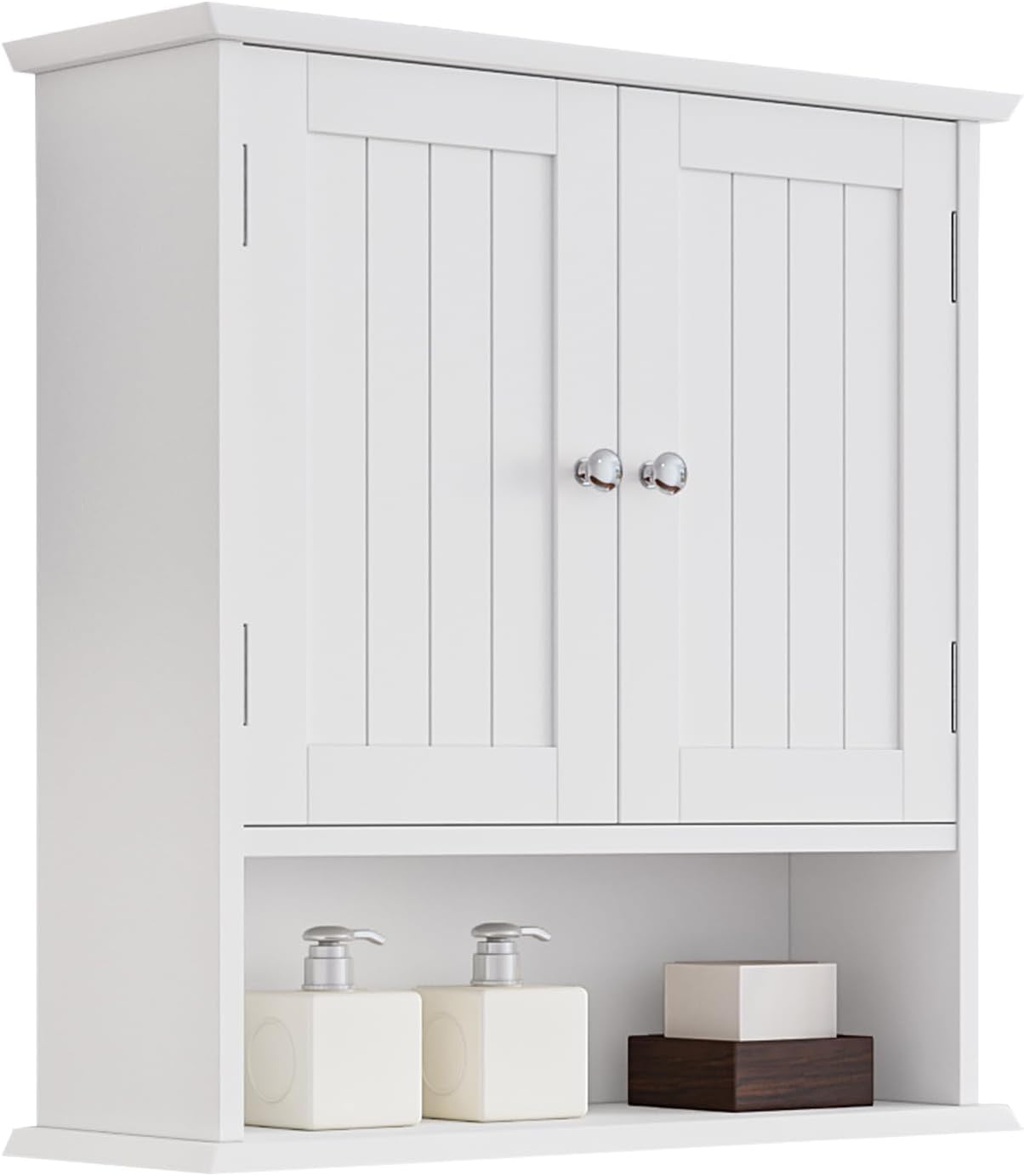 Bathroom Wall Cabinet, Bathroom Cabinet Wall Mount with 2 Doors and Open Shelf, Over The Toilet Wall Storage Cabinet, Bathroom Medicine Cabinet