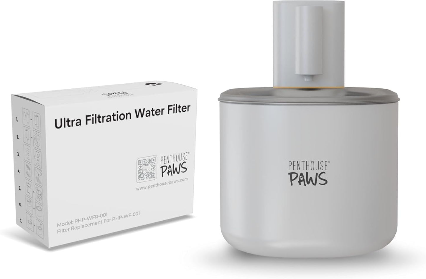 Penthouse Paws Smart Wireless Water Fountain Filter Black, 3 UltraFiltration Filters, 6 Foam Filters & 6 Sponges, Compatible with 3.5L Smart Wireless Fountain, Easy to Clean, for Cat and Dog, White