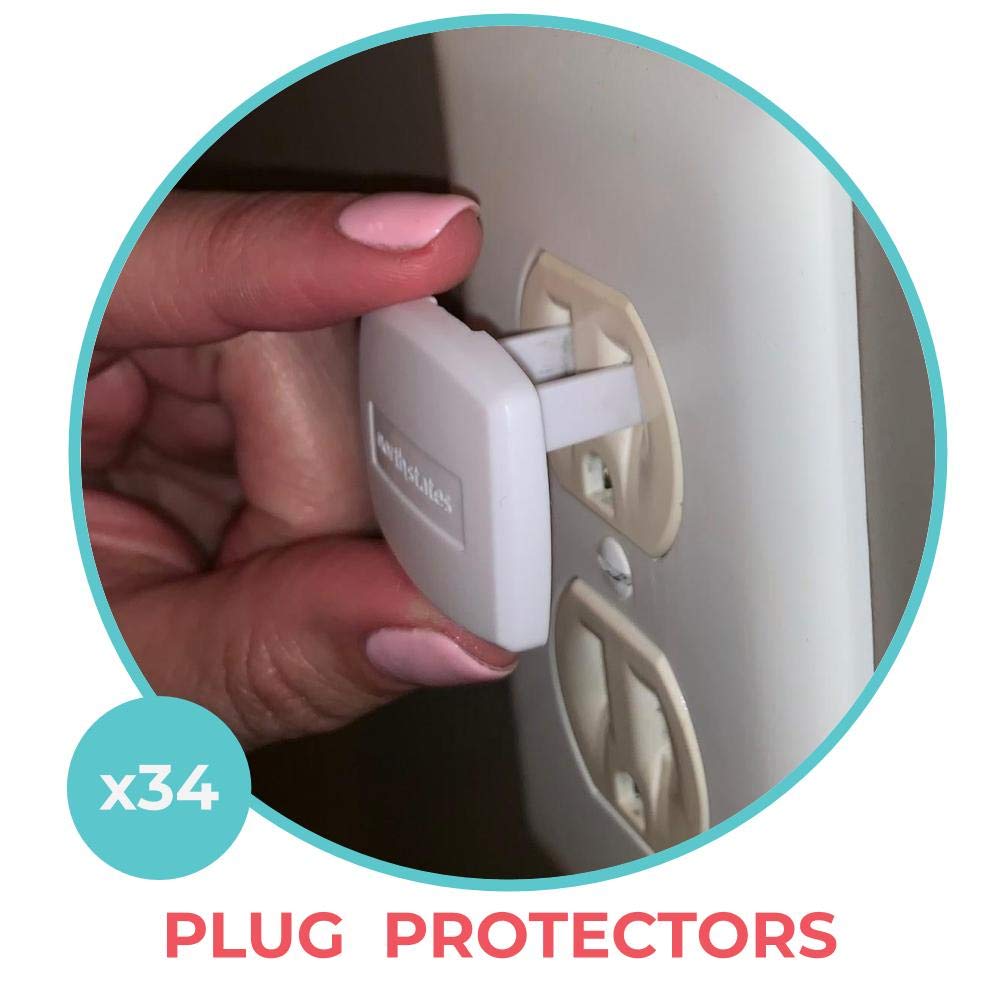 Toddleroo by North States - Childproofing Deluxe Kit: 4 Knob Covers, 4 Sliding Cabinet Locks, 4 Gel Corner Protectors, 1 Door Pinch Guard, 18 Drawer Locks, 34 Plug Protectors - 65 Piece Set - White