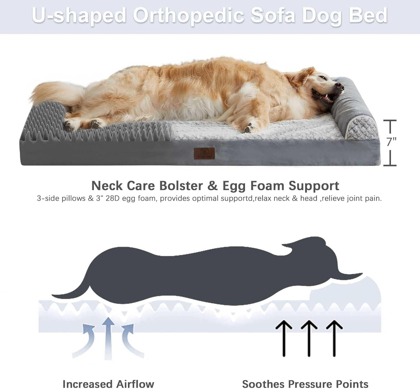 WNPETHOME 42 x 30 in Orthopedic Dog Bed for Large Dogs – XL Washable Pet Bed with Waterproof Cover, Bolstered Sides & Anti-Slip Base – Premium Plush Dog Couch for Indoor Use, Comfort & Joint Relief