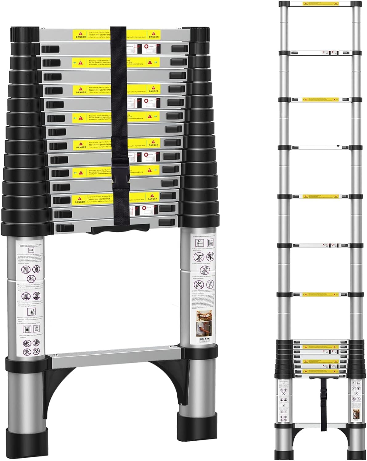 BOWEITI 15.5FT Telescoping Ladder, Aluminum Collapsible Ladders w/Non-Slip Feet, for RV, Household, Outdoor, 330lbs Capacity (4.7m)