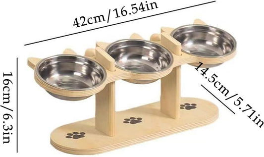 Dog Bowls Elevated - Tilted Wooden Stand, Pet Feeding with Design, Cat Dog Bowl Station, Home Accessory with Eco Friendly Material, Adjustable Feeder for Small Medium Breed Indoor Outdoor