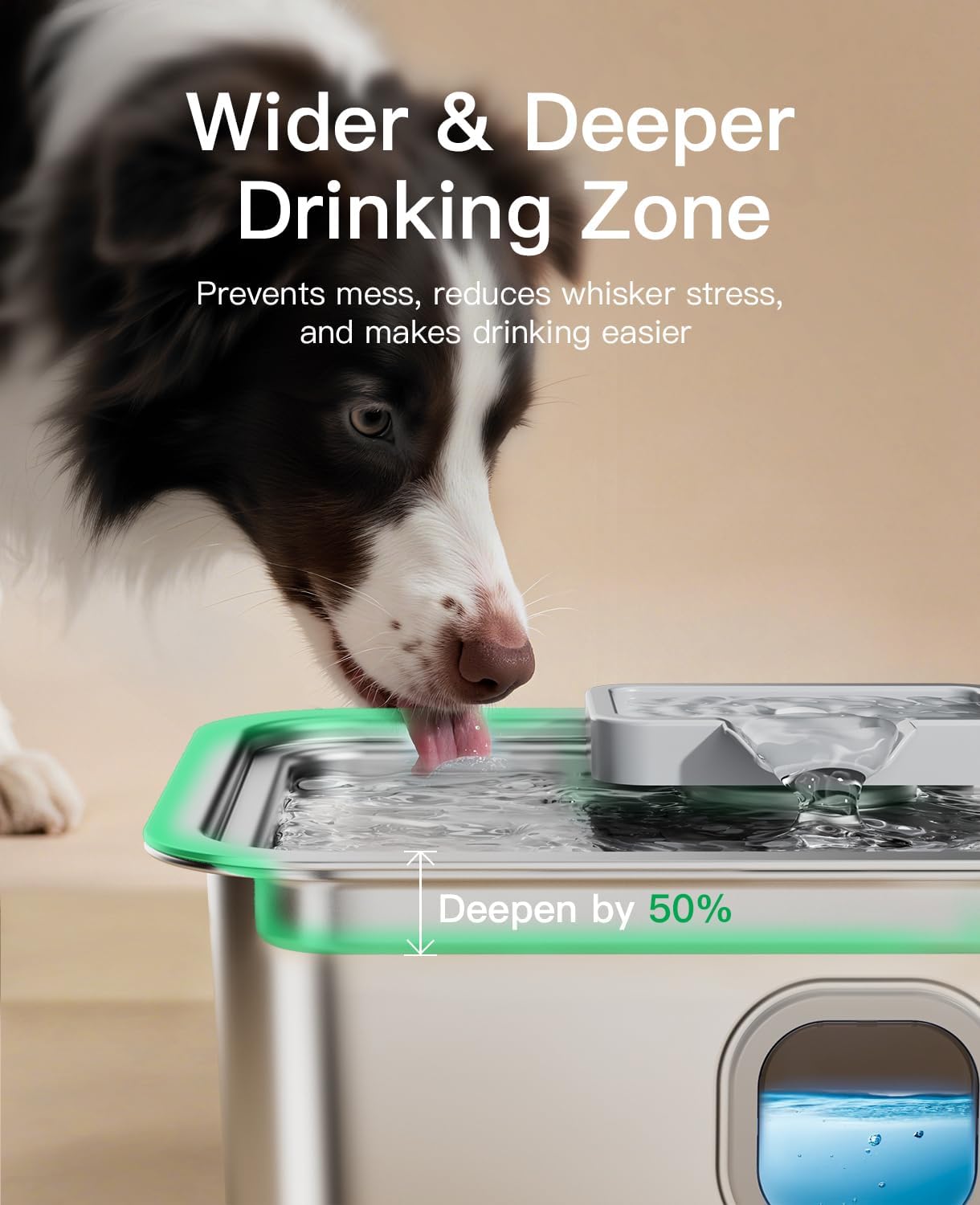 4Gal/15L Dog Water Fountain for Large Dogs, Stainless Steel Large Pet Drinking Fountain, Automatic Dog Water Bowl Dispenser with Deeper & Wider Drinking Area, Multi-Filtration, Ultra-Quiet