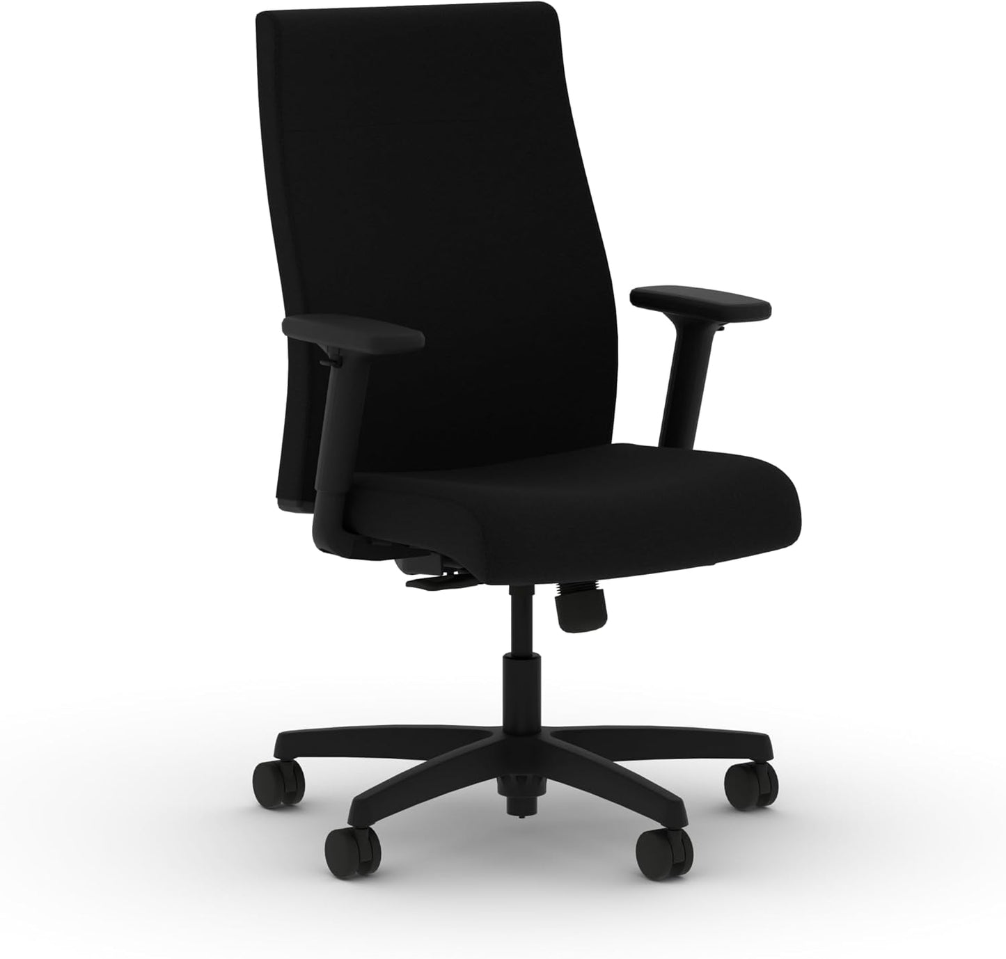 HON Ignition 2.0 Fabric Office Chair, Upholstered, Adjustable Arms, Standard Synchro-Tilt Recline Executive Ergonomic Office Chair, Black Frame, Black