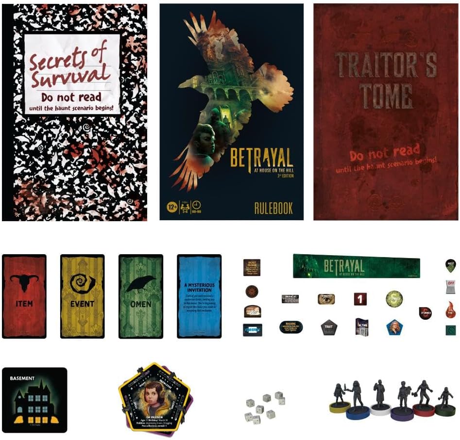 Avalon Hill Hasbro Gaming Betrayal at The House on The Hill 3rd Edition Cooperative Board Game,Ages 12 and Up,3-6 Players,50 Chilling Scenarios