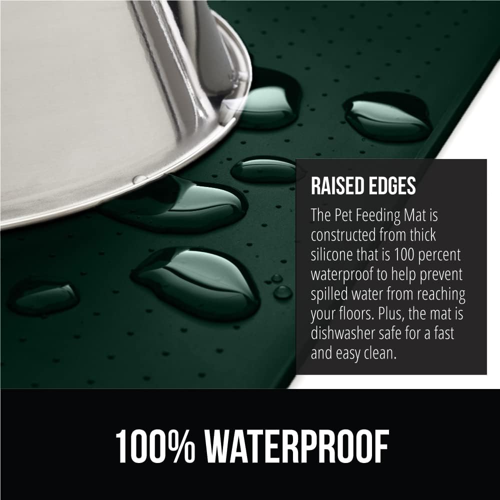 Gorilla Grip Slow Feeder Dog Bowl and Pet Feeding Mat, 4 Cups Dogs Pet Bowls Slip Resistant in Sage Color, Dog Food Mats Size 18.5x11.5 Waterproof Placemats in Hunter Green Color, 2 Item Bundle