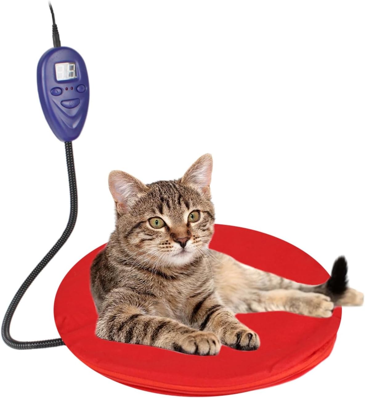 NAMSAN Heating Pad for Cats Small Dogs Heated Dog Bed Round Cat Tree Heating Bed Rabbit Warming Pad, Temperature Adjustable, Chew Resistant Cord, Red