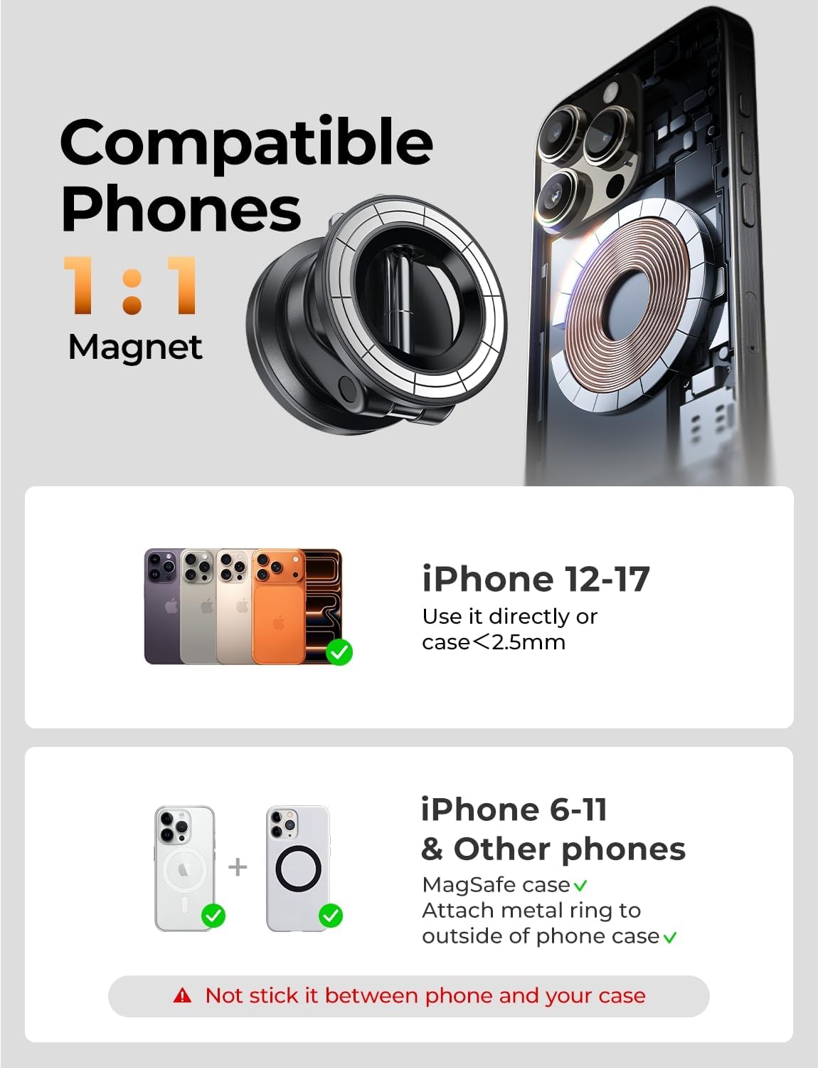 LISEN for Magsafe Car Mount, Phone Holders for Your Car, Magnetic Car Accessories for Women Men Truck Jeep BMW, Vacuum Gifts for Mother Day for iPhone 17 Pro Max 16 15 14 13 12, Samsung S26, Black