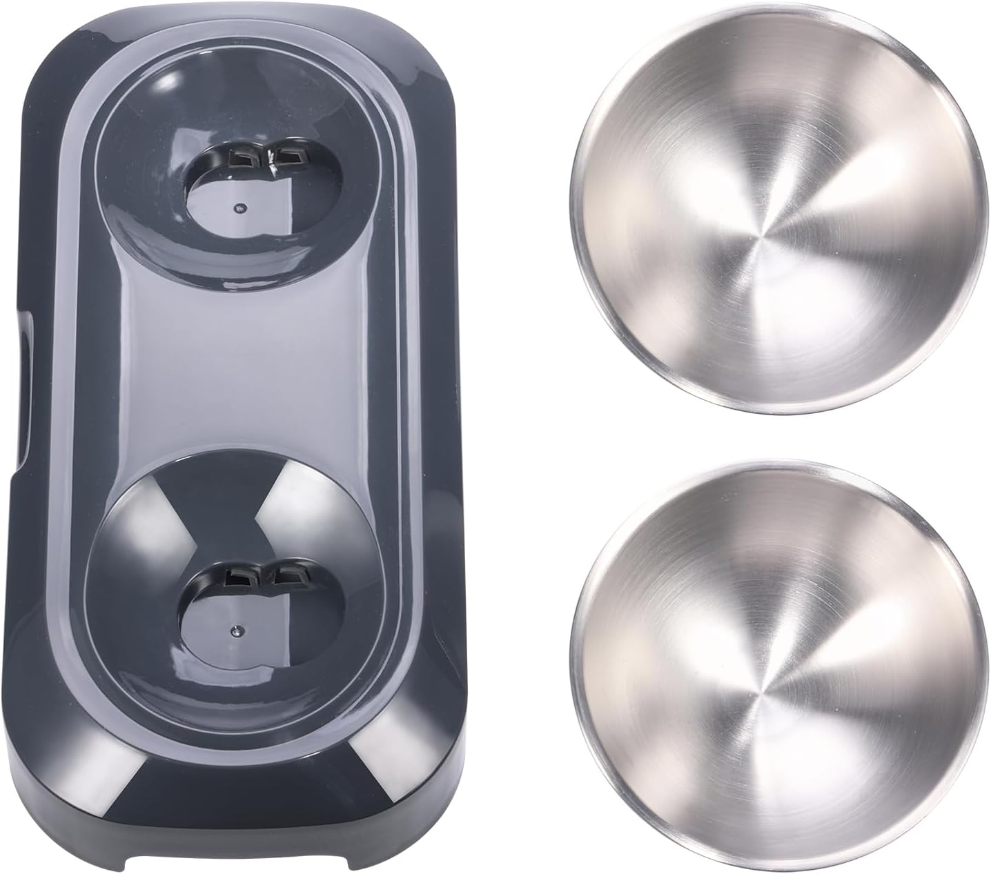 Stainless Steel Double Pet Bowls with Stand, Food Grade Cat and Dog Feeding Bowls, Black Base