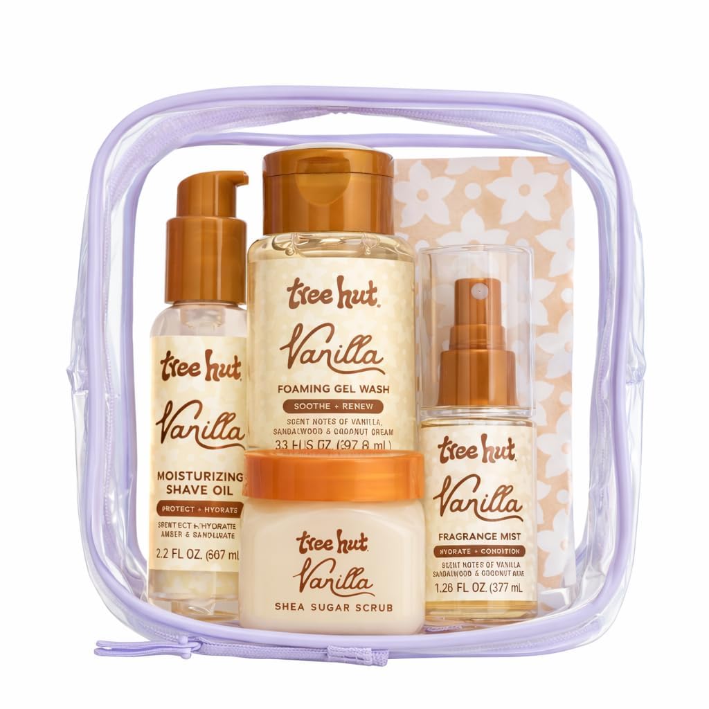 Tree Hut Mini Vanilla Everything Shower Gift Set, Easter Gifts for Women, Exfoliating Sugar Scrub, Foaming Gel Wash & Whipped Body Butter, Hydrating & Moisturizing Self-Care Gift Set for Smooth Skin