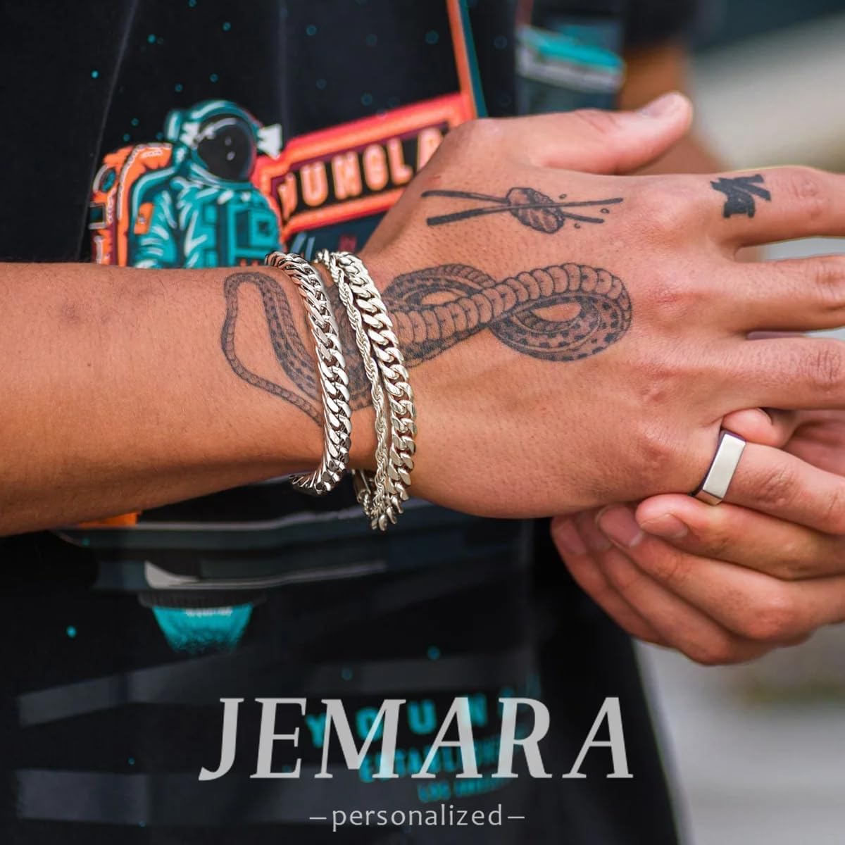 3Pcs Stainless Steel Mens Bracelet,Adjustable Sturdy Silver Cuban Chain Bracelet Set for Men