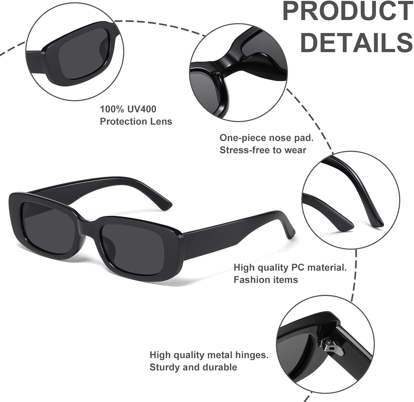 JASPIN Rectangle Sunglasses for Women Men Trendy Y2k Retro 90s Sun Glasses UV Protection Cool Square Frame