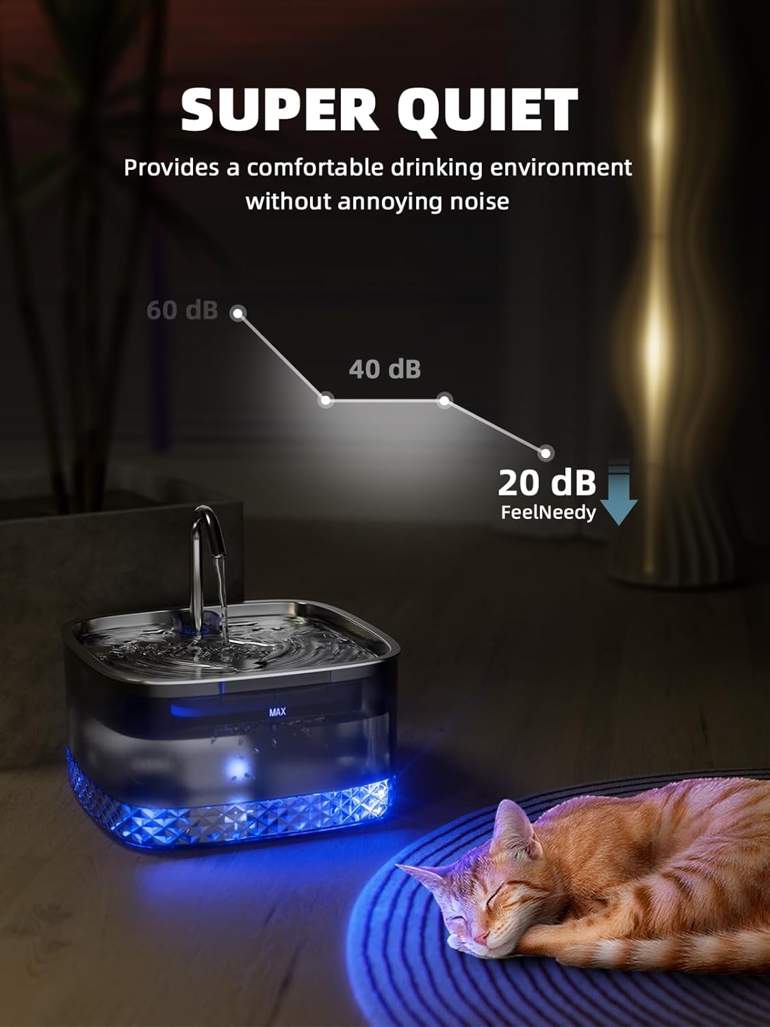 Cat Water Fountain Replacement Pump, Ultra Silent Pump with LED Light, Compatible with MAILOFY WF220 Cat Water Fountain 75oz/2.2L