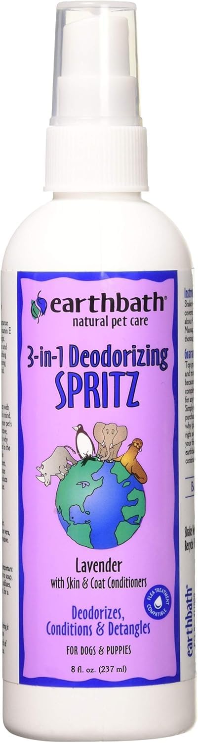 earthbath, Lavender 3-in-1 Dog & Puppy Deodorizing Spritz - Dog Odor Eliminator for Strong Odor, Cruelty-Free Cologne, Wash Spray, Made in USA, Bathing Supplies - 8 Oz (1 Pack)