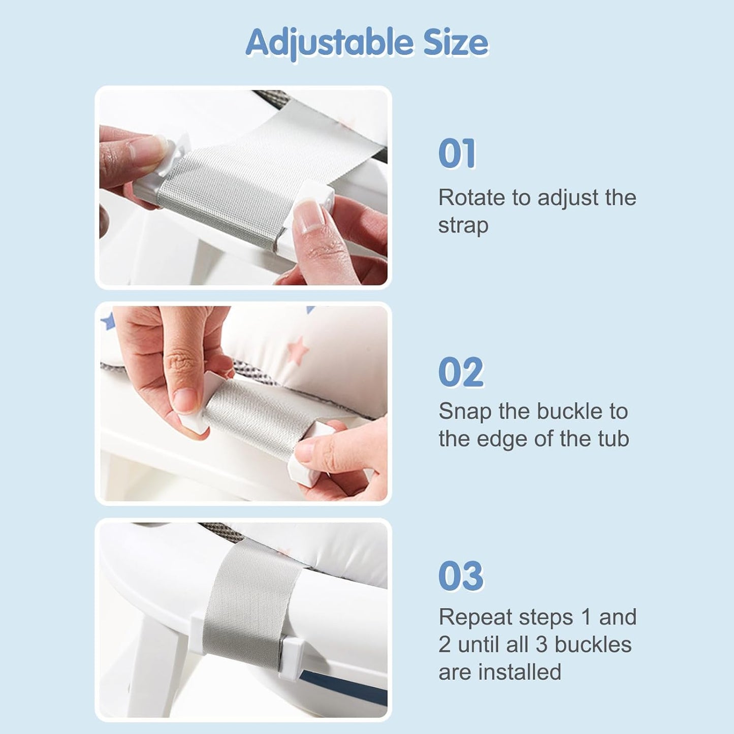 Colorlife Baby Bath Seat Support Net Infant Bathing Seat Support Mat, Adjustable Comfortable Non-Slip Three-Pointed Baby Shower Net Bathtub Sit Up Mesh for Newborn 0-12 Months-Star(No Bathtub)