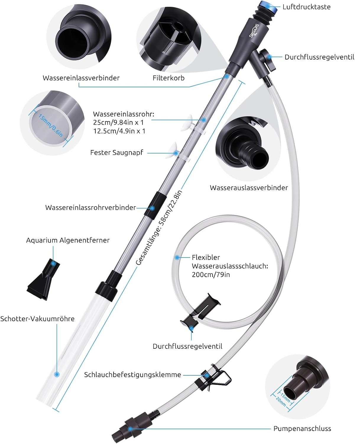 Gravel Vacuum for Aquarium, Fish Tank Cleaner Kit, Mini Manual Fishtank Vacuum Cleaner, Small Aquariums Water Changer, Adjustable Siphon Pump Use for Fish Turtle Tanks Cleaning Manure Wash Sand