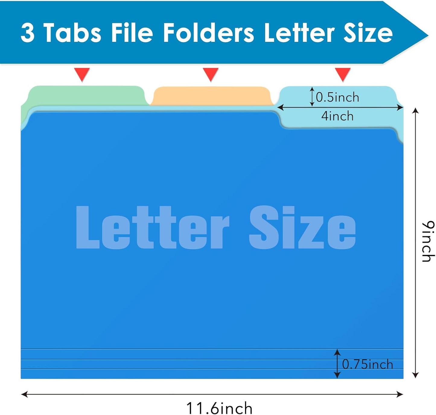 Two Tone Color File Folders 8.5 x 11 Inch, 1/3 Cut Tab File Folders Letter Size, Assorted Colors, Blue Red Green Yellow Orange Manila File Folders, School Business Office Folders for Document -15 Pack