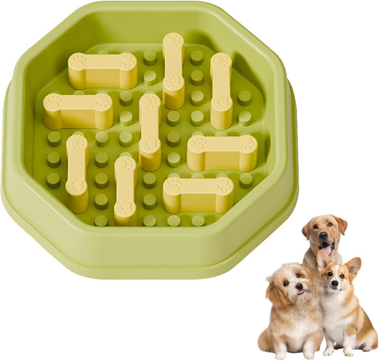 iiniim Dog Food Puzzle Bowl Slow Feeder Maze Design Feeding Dish Reduces Eating Speed Prevents Green One Size