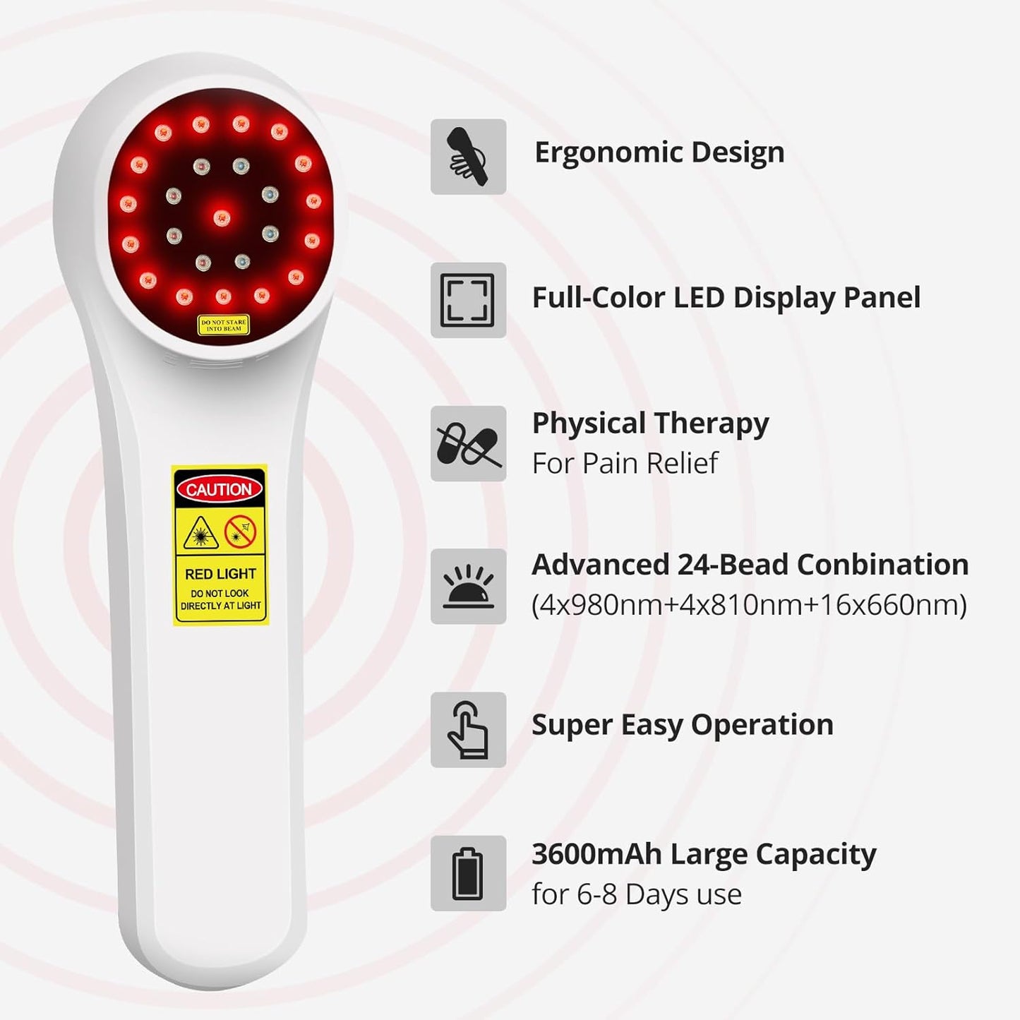 Red Light Therapy Device, 4x980nm+4x810nm+16x660nm, Near Infrared Light Therapy for Humans Body Pet Dogs Horses, Light Therapy Machine for Body Joint Back Knee Muscle Relax Pain Relief