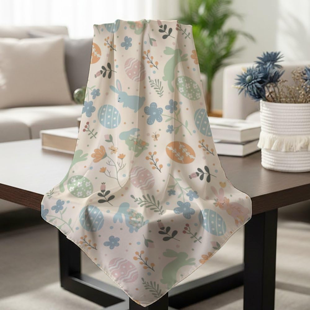 Silk Like Stain Hair Scarf for Women Easter Eggs Bunny Western Square Neck Scarfs for Bag Hair Handbag Scarves 35"