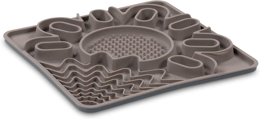 Messy Mutts and Cats Framed Silicone Multi-Surface Lick Mat | 9.5” x 9.5“ | Slow Feeder Mat for Boredom & Anxiety | Interactive Lick Pad for Dogs and Cats | Grey