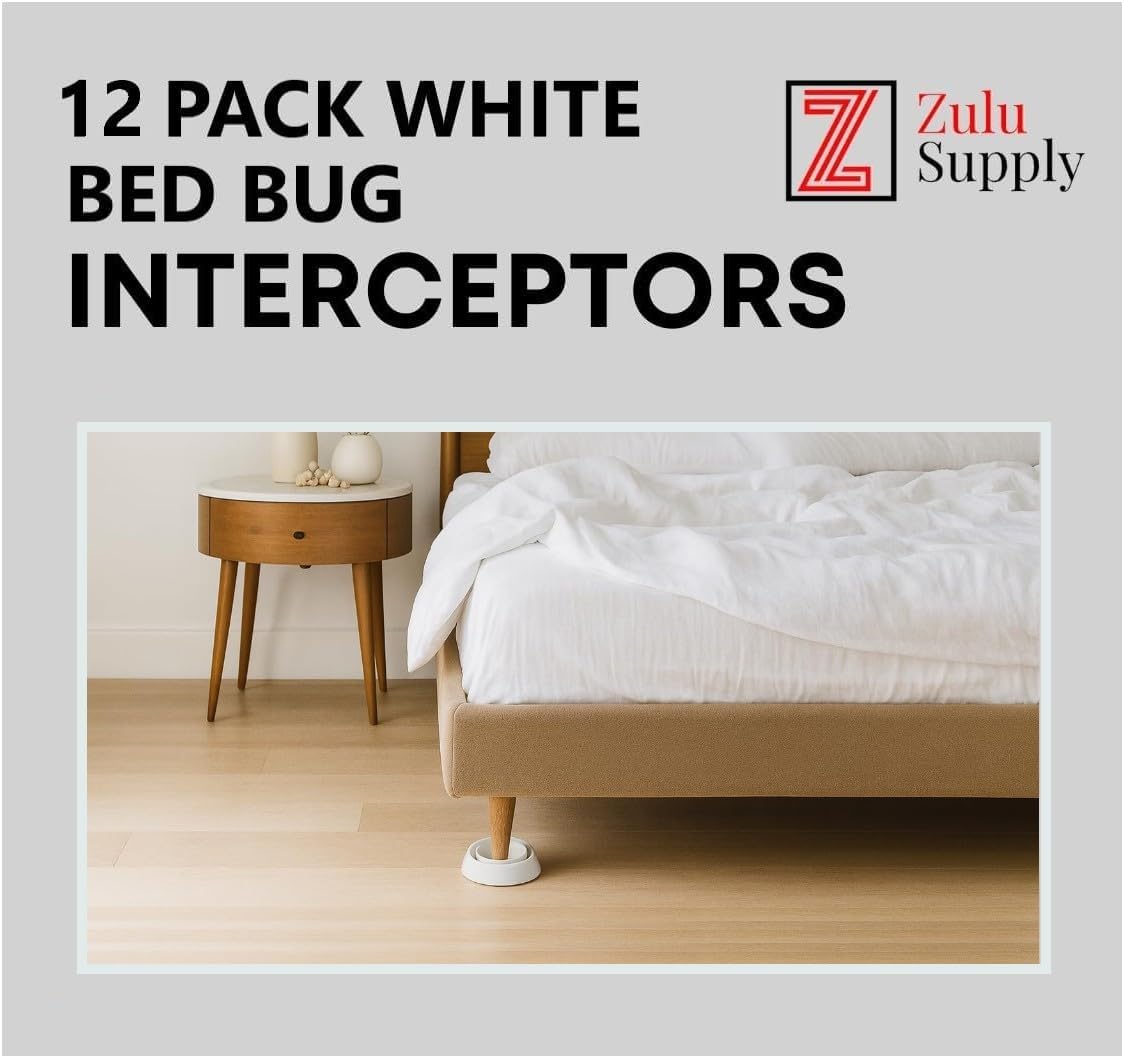 Bed Bug Interceptor Traps – White 12-Pack Passive Monitor & Detection Trap – Universal Fit for Bed & Furniture Legs – Reusable Non-Climbable Wall Pest Control Protection (White 12-Pack)