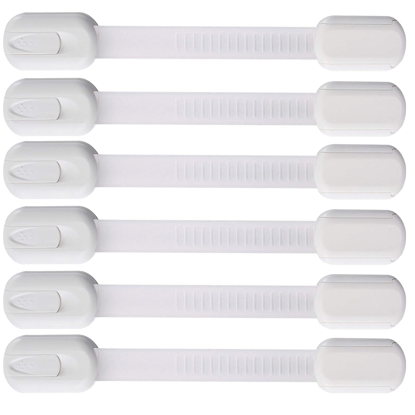 6 Pack Vmaisi Multi-Use Adhesive Straps Locks - Childproofing Baby Proofing Cabinet Latches for Drawers, Fridge, Dishwasher, Toilet Seat, Cupboard, Oven,Trash Can, No Drilling (White) (6)