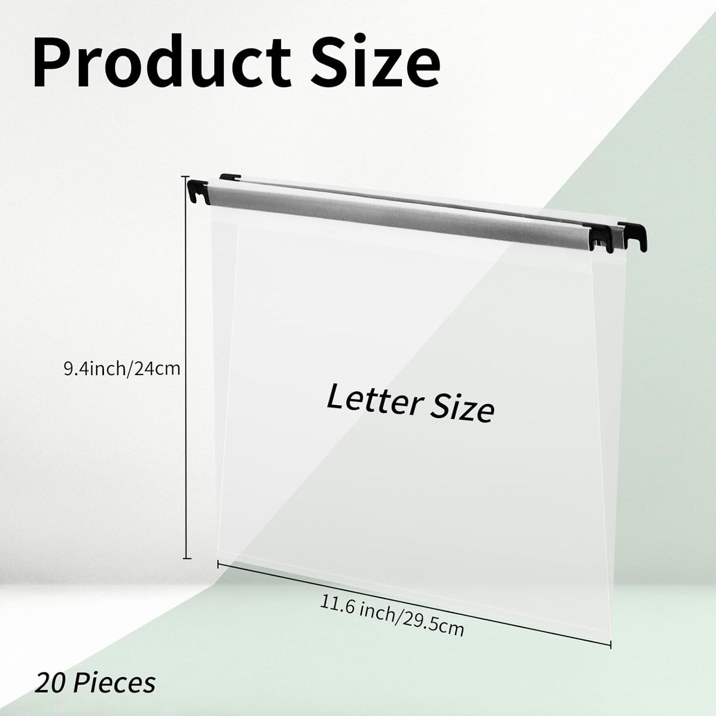 Letter Size Clear Hanging File Folders Hanging Document Folder Plastic Transparent Hanging File Folder for File Cabinets Document Filing (20, Transparent)