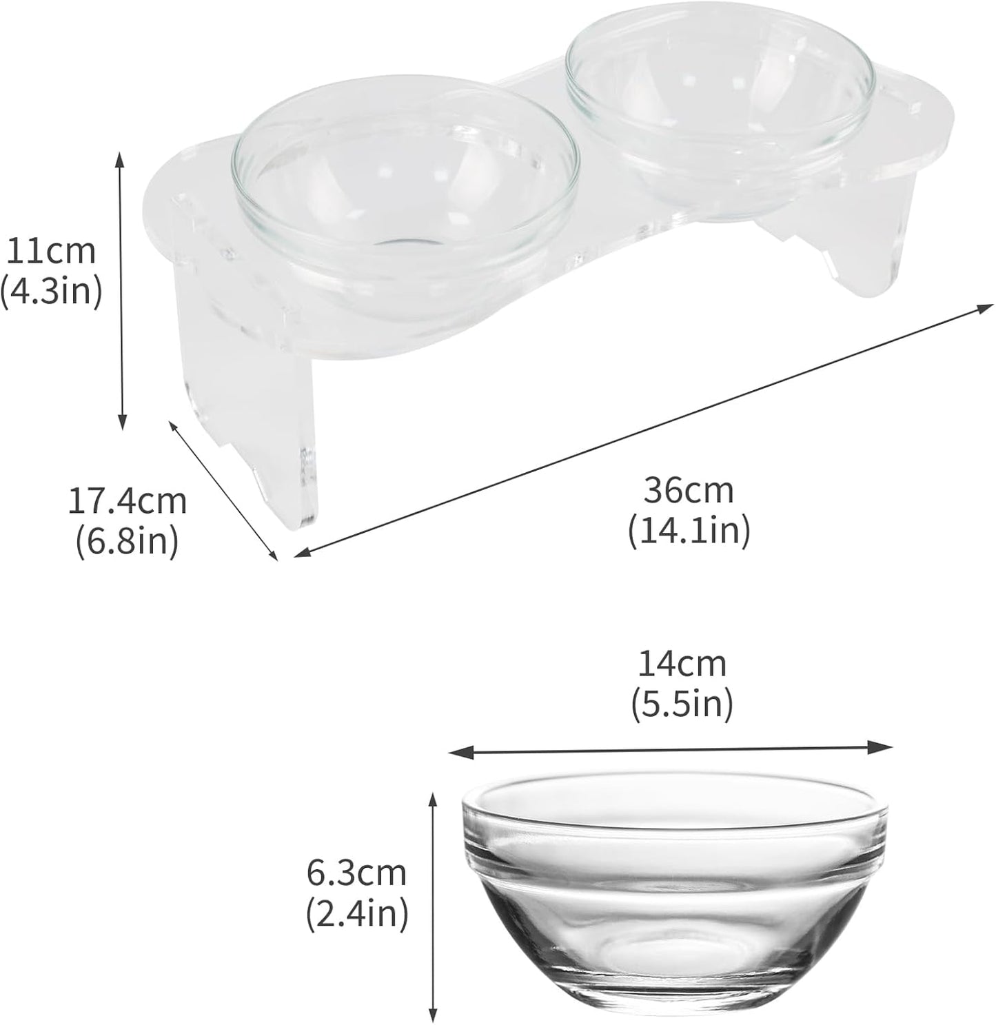 Geyecete Acrylic Dog Bowl Stand Dog and Cat Bowls Elevated Set with 2 Set Removable Glass Bowls Food and Water Raised Dishes Dog Bowl Elevated