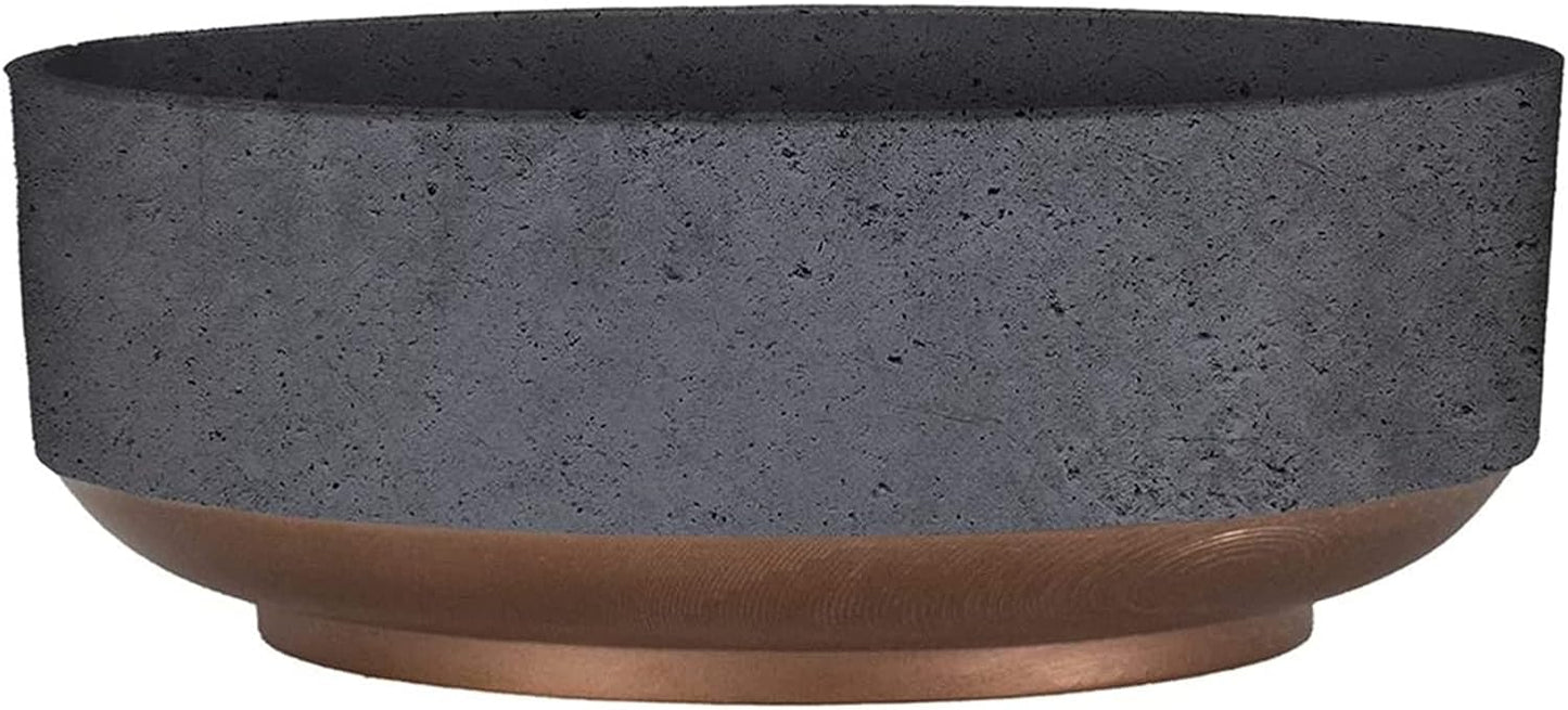 The HC Companies 8 Inch Round Plastic Succulent Capri Bowl 8"x8"x3" in Faux Concrete Color with Copper Band
