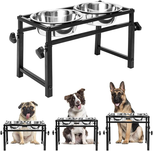 SCENEREAL Adjustable Raised Pet Bowls with 2 Bowls for Dogs - Stainless Steel Elevated Pet Feeder, Dog Water Dishes Station Food Bowls Stand for Medium Large Dogs