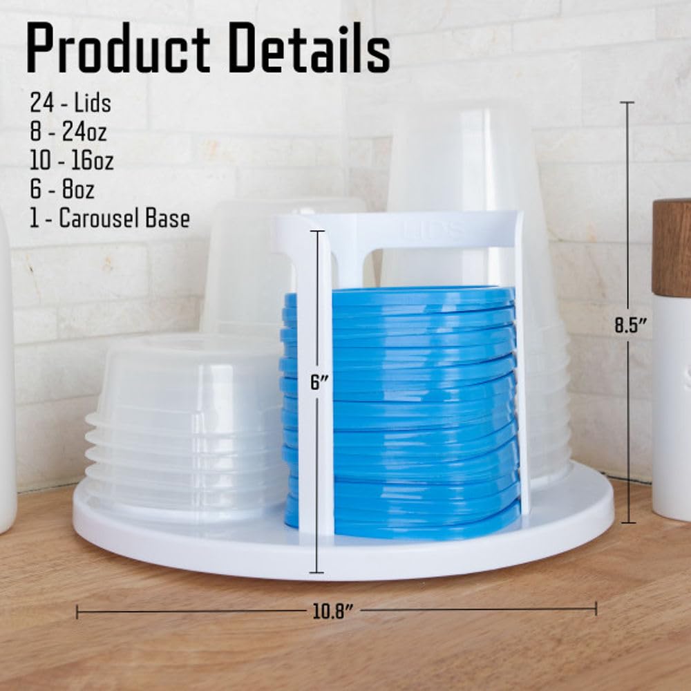 49 Piece Kitchen Containers Storage Set - 24oz, 16oz, and 8oz Plastic Food Storage Containers with Lids and Spinning Carousel for Kitchen Storage Organization, Meal Prep, or Leftovers by Chef Buddy