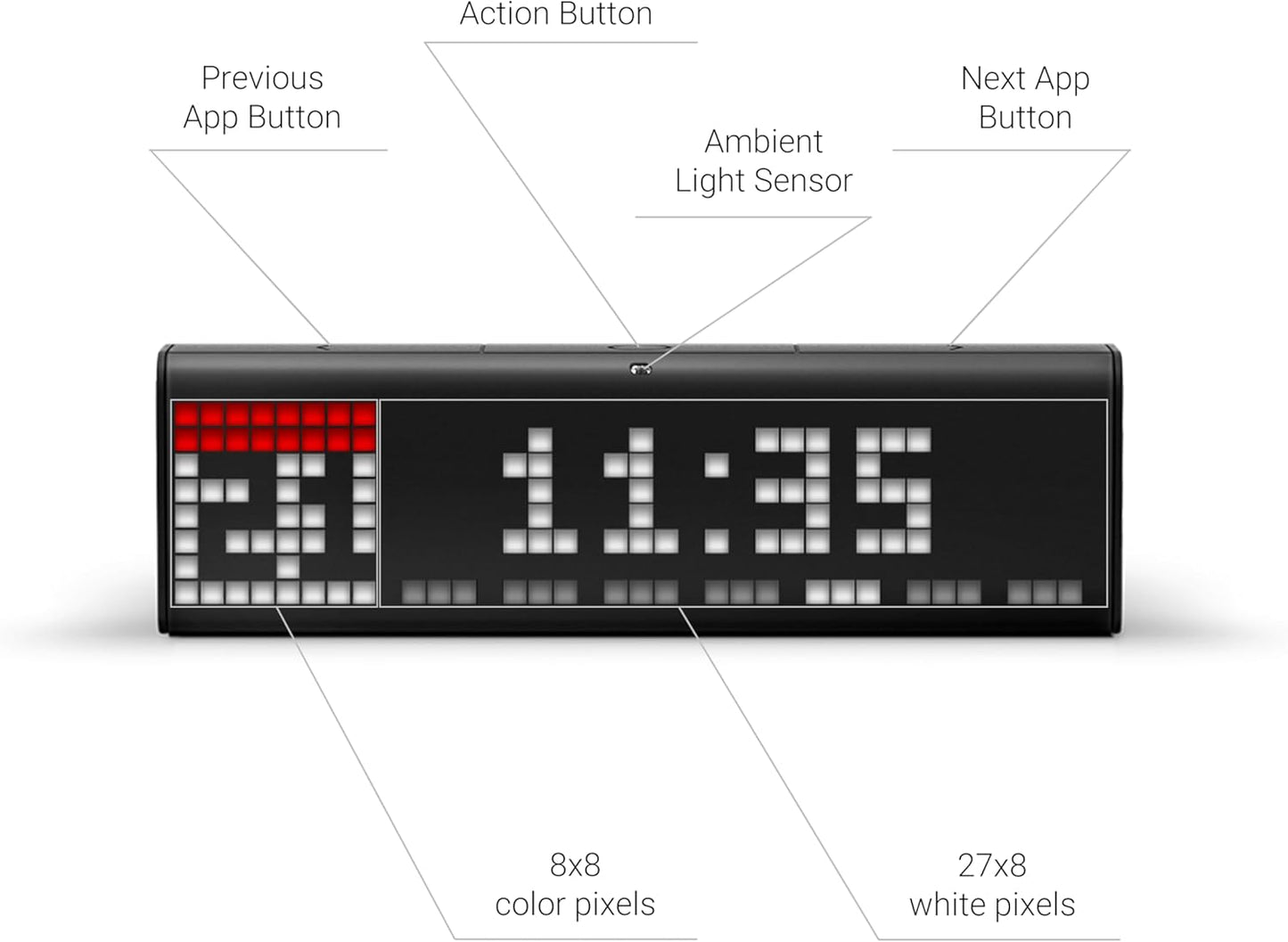 LaMetric TIME Wi-Fi Clock for Smart Home - Social Media Counter - Cinema Lightbox - Digital Alarm Clock with Weather - Retro Pixel Art Bluetooth Speaker with 37x8 LED Display