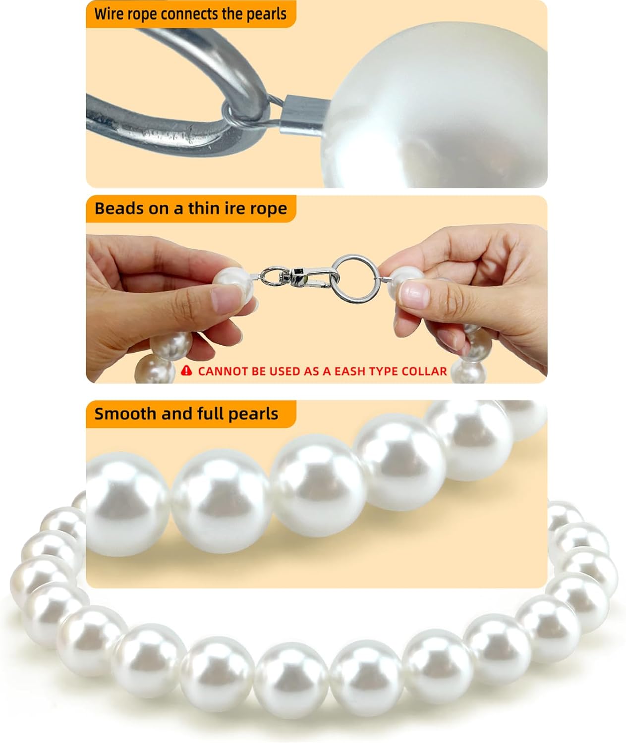 KUDES Chunky Pearl Dog Necklace (Beads 20mm),Elegant Classic Super Big Pearl Collar Necklace Accessories for Medium Large Dogs Occasions and Gatherings (White, M(Neck Girth15.7''-17.5''))