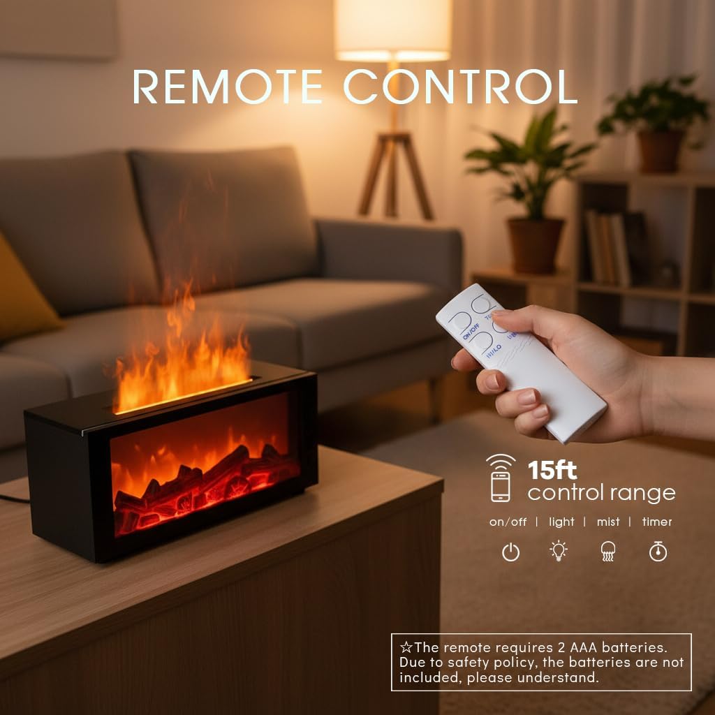 Fireplace Diffusers,Flame Essential Oil Diffuser with Remote Control,300ml Small Humidifier for Home Room Decor Gift for Women (Black)