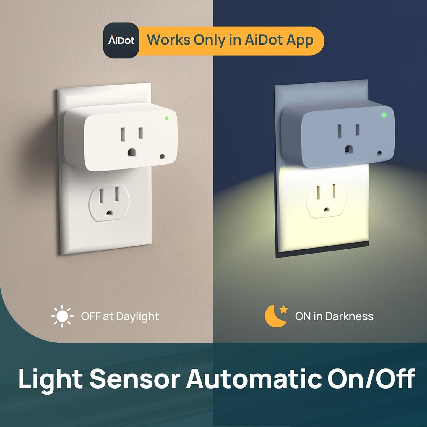 Linkind Matter Smart Plug with LED Night Light, Work with Alexa, Apple Home, Google, Smart Outlet 15A/1800W, Dusk to Dawn, Plug in Wall, Timer&Schedule, ETL&FCC Certified, 2.4GHz Wi-Fi Only, 4 Pack