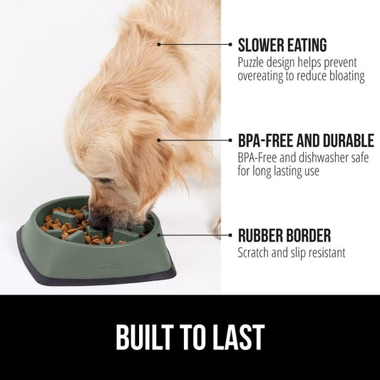Gorilla Grip Slow Feeder Dog Bowl and Pet Feeding Mat, 4 Cups Dogs Pet Bowls Slip Resistant in Sage Color, Dog Food Mats Size 18.5x11.5 Waterproof Placemats in Hunter Green Color, 2 Item Bundle