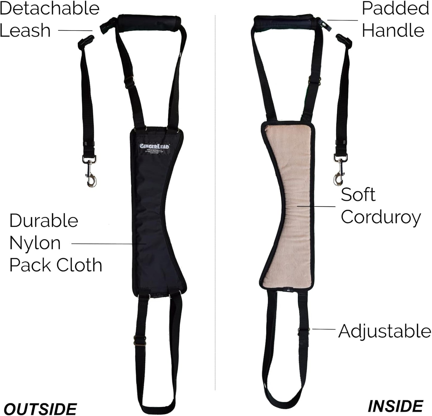 GINGERLEAD Dog Sling Hip Support Harness, SM Male fits Small to Medium Size Pets or Larger Barrel Chested Dogs Like Boxers or Bullies. Male Dachshunds use X-Small Size. Made in U.S.A.