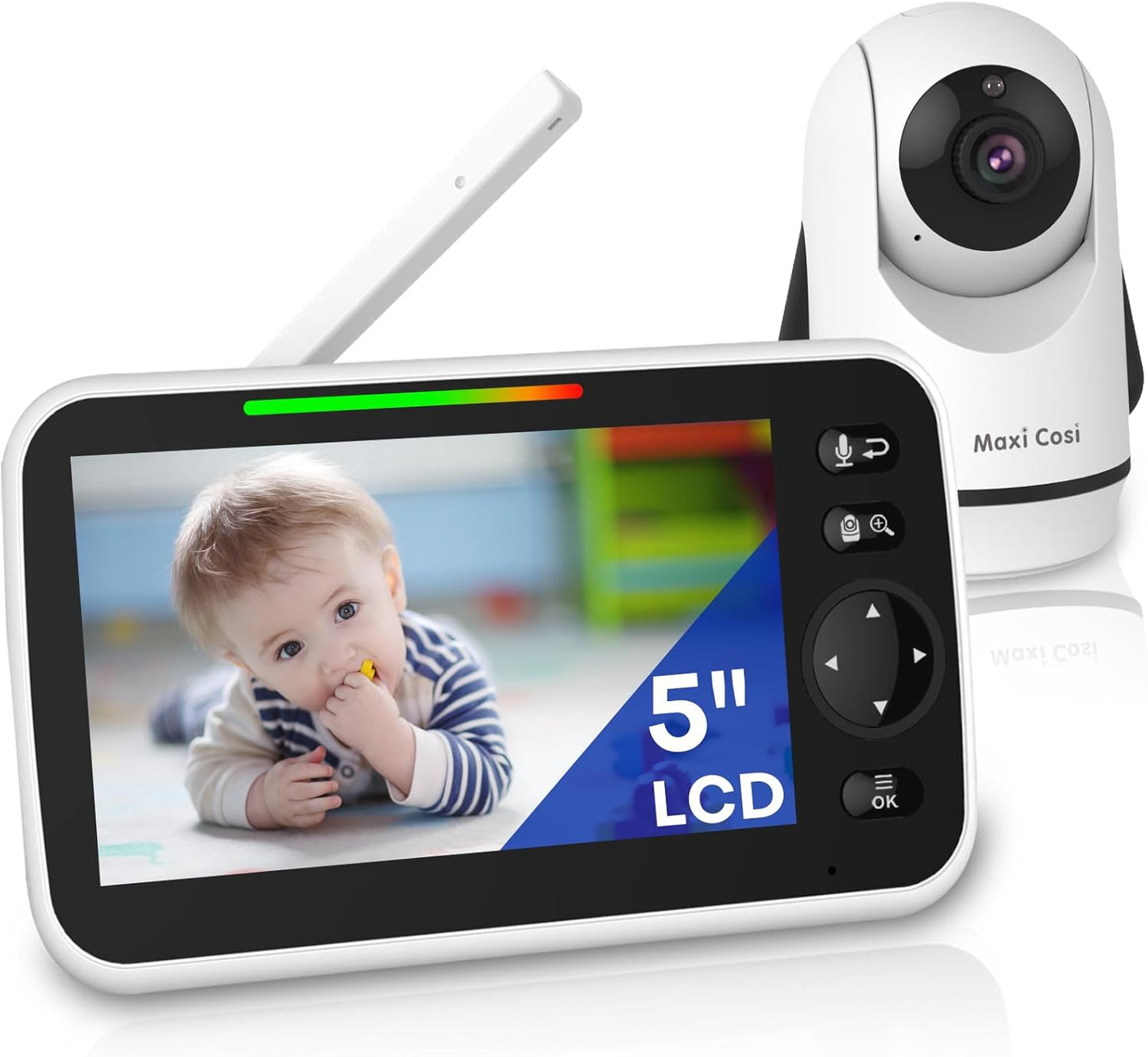 Baby Monitor with Camera and Audio, 5'' Screen Baby Monitors No WiFi, 30-Hour Battery, Remote Pan-Tilt-Zoom Video Baby Monitor, Night Vision,VOX,2-Way Talk, Temperature, 8 Lullabies and 1000ft Range
