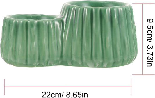 FAVOMOTO Elevated Ceramic Cat Bowl Set with Dual Height Raised Bowls, Non-tip Pet Feeder for Cats and Small Dogs, Green Food and Water Dish for Indoor Feeding