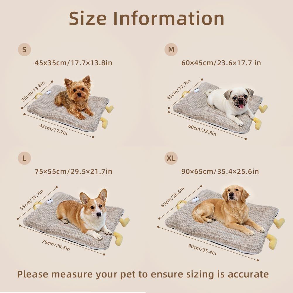 Washable Dog Bed Mat, Soft Dog Cushion with Side Zip, Anti-Slip Cat Bed Pad with Bolster Around, Pet Sleeping Mat for Cat, Small, Medium Dogs, Dryer Friendly (29.5 * 21.6in)