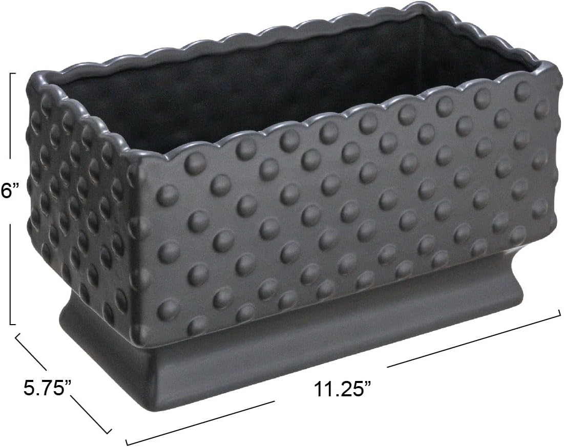 Creative Co-Op Ceramic Hobnail Planter with Scalloped Edge and Polka Dots, Black